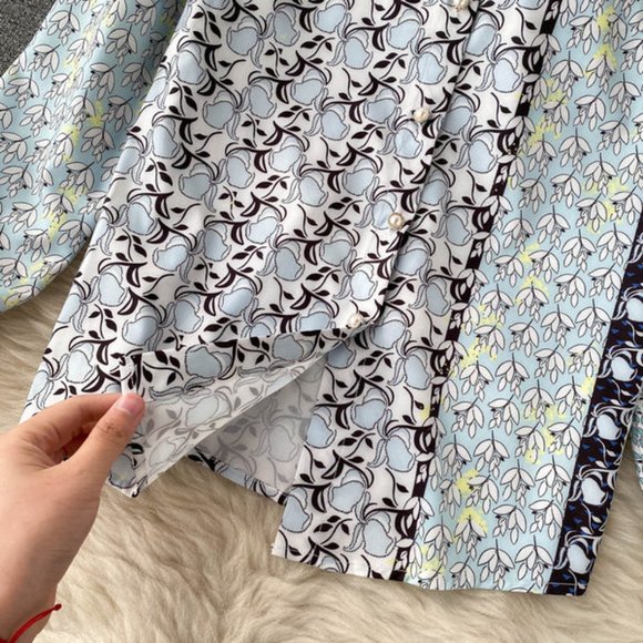 Elegant Breasted Print Tops And Midi Skirt Set - Picture 10 of 13